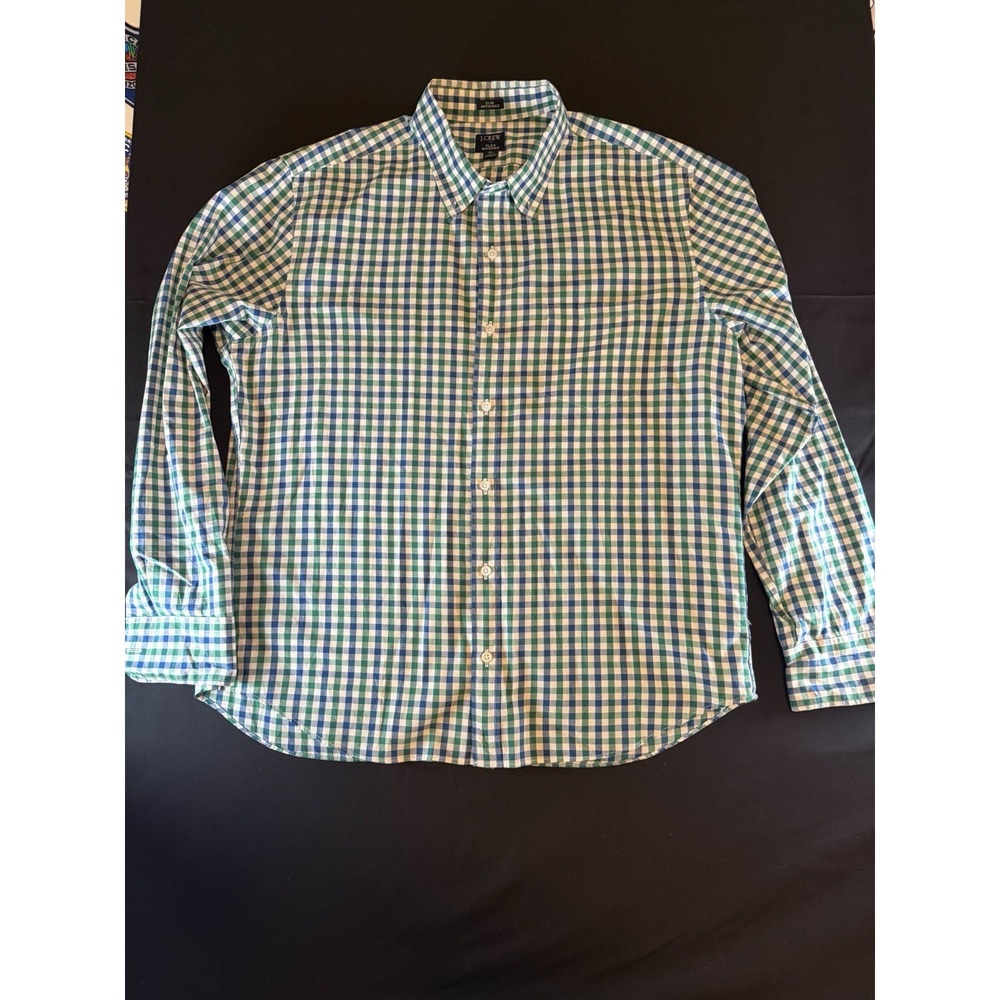 J. Crew Slim Untucked Blue & Green Patterned Men's Long Sleeve Button Up, XL